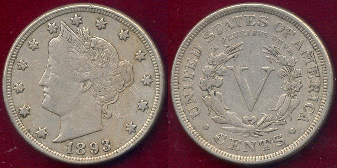 1893 Liberty Head V Nickel obverse and reverse composite showing Liberty portrait and V denomination