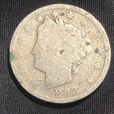 1893 Liberty Nickel lamination error showing detached metal flap on obverse field