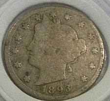 1893 Liberty Nickel brockage error with mirror-image incuse obverse impression on reverse