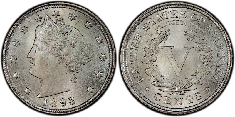 Historical view of the Philadelphia Mint or group of graded 1893 Liberty Nickels showing condition range
